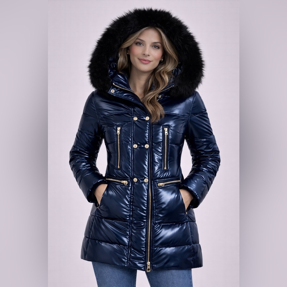 Juicy Couture Shiny Puffer Parka w/ Faux Fur Hood | Quilted Winter Coat